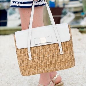 Kate Spade New York White Luisa Large Straw Bag Vita Limoni White